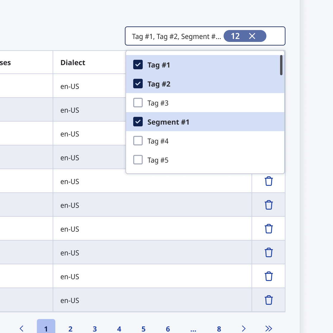 Multi-select dropdown with a dismissable tag showing how many options are selected.