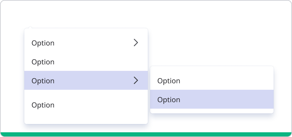 Cascading menu with submenu opened from selected option.