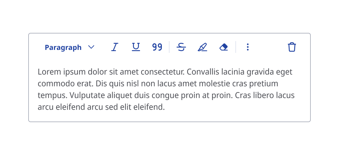 Rich text editor with formatting options grouped randomly.