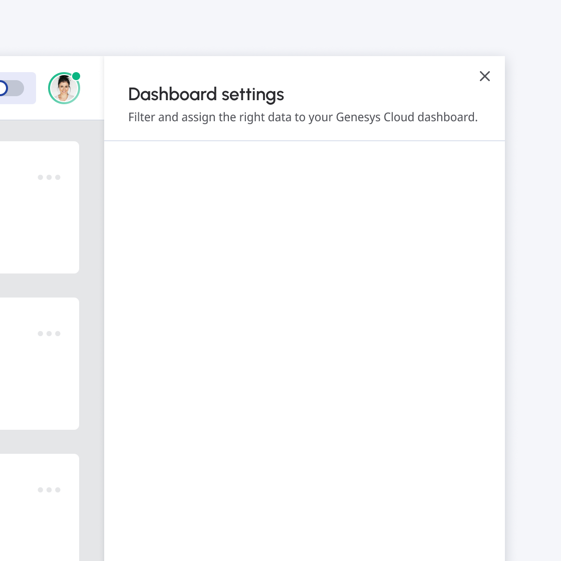 side panel placed on the right over the top navigation.