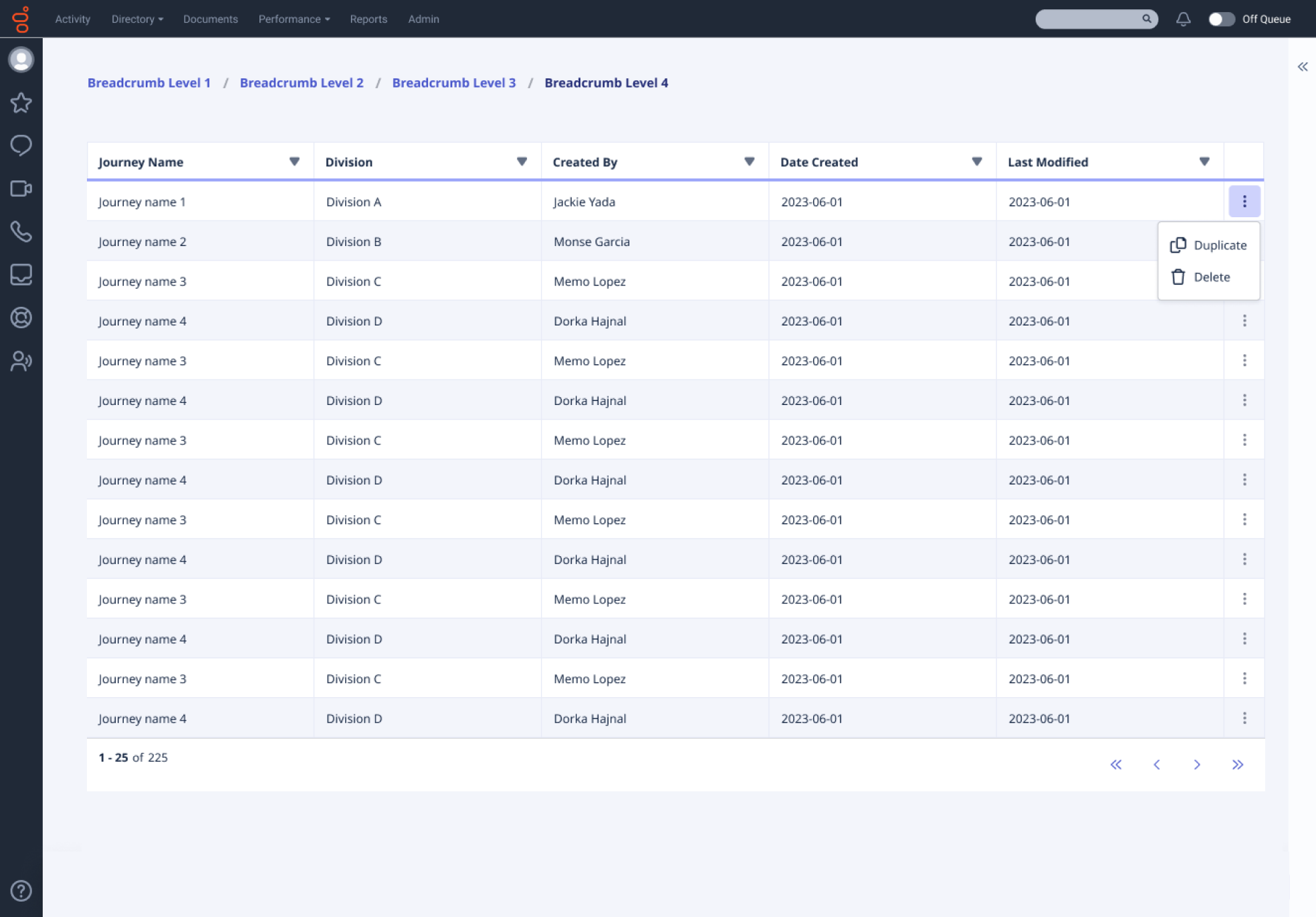 A context Menu being used withing a table cell.