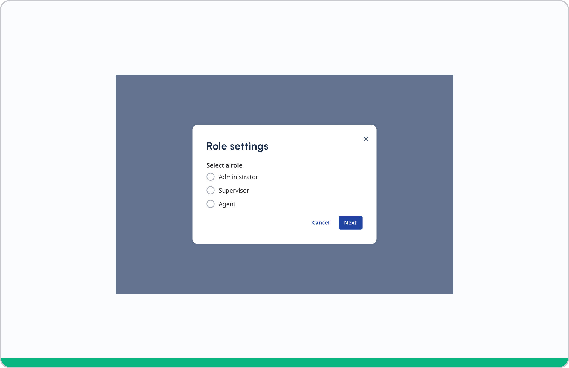 A modal to help the user with the task at hand.