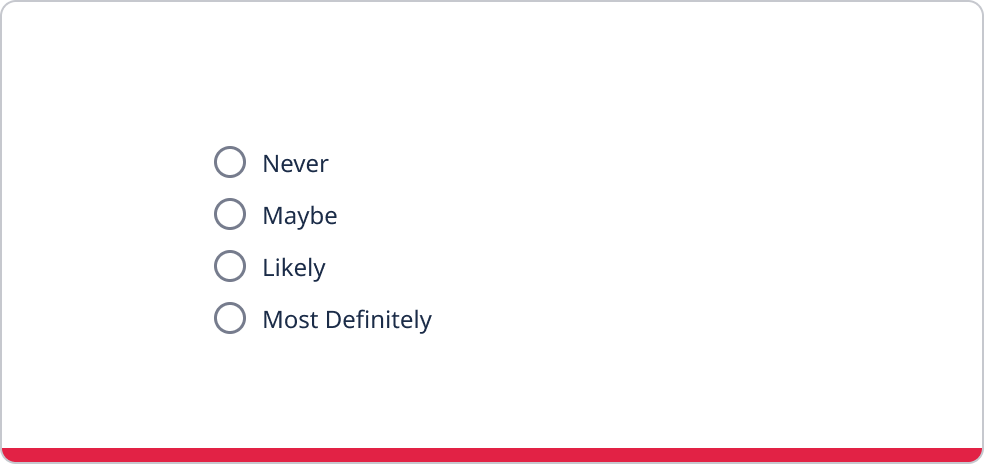 A scale as four radio button options: 'never' to 'most definitely' without a question.