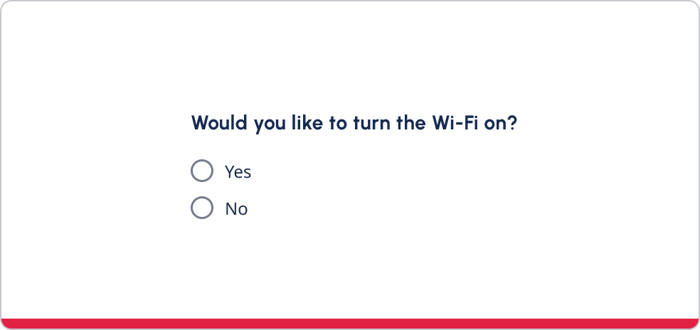A question about activating wi-fi with two radio button options 'yes' and 'no'.