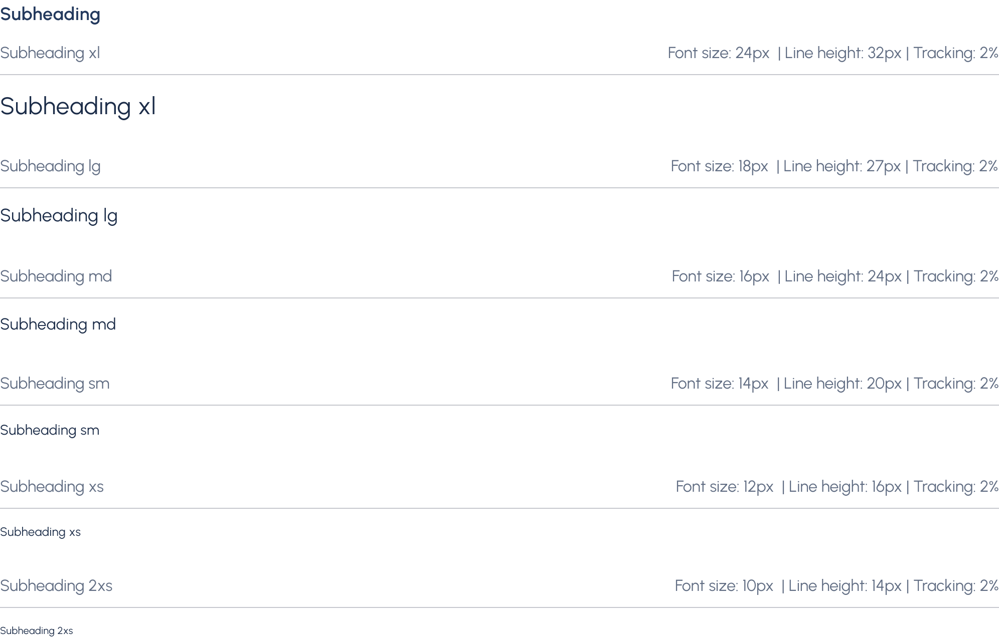 Typography extended subheading styles