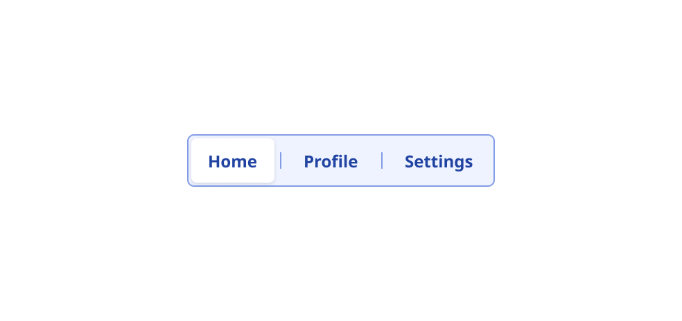Segmented control with navigation such as home, profile and settings as options.