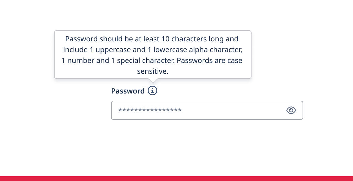 Password form field with crucial information under a tooltip.
