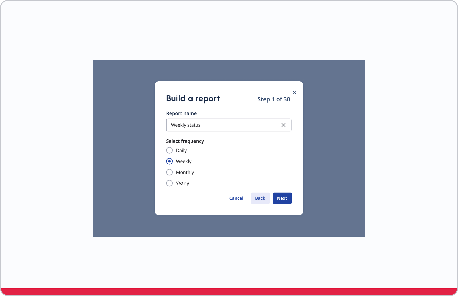 A modal breaking down a task into 30 steps.