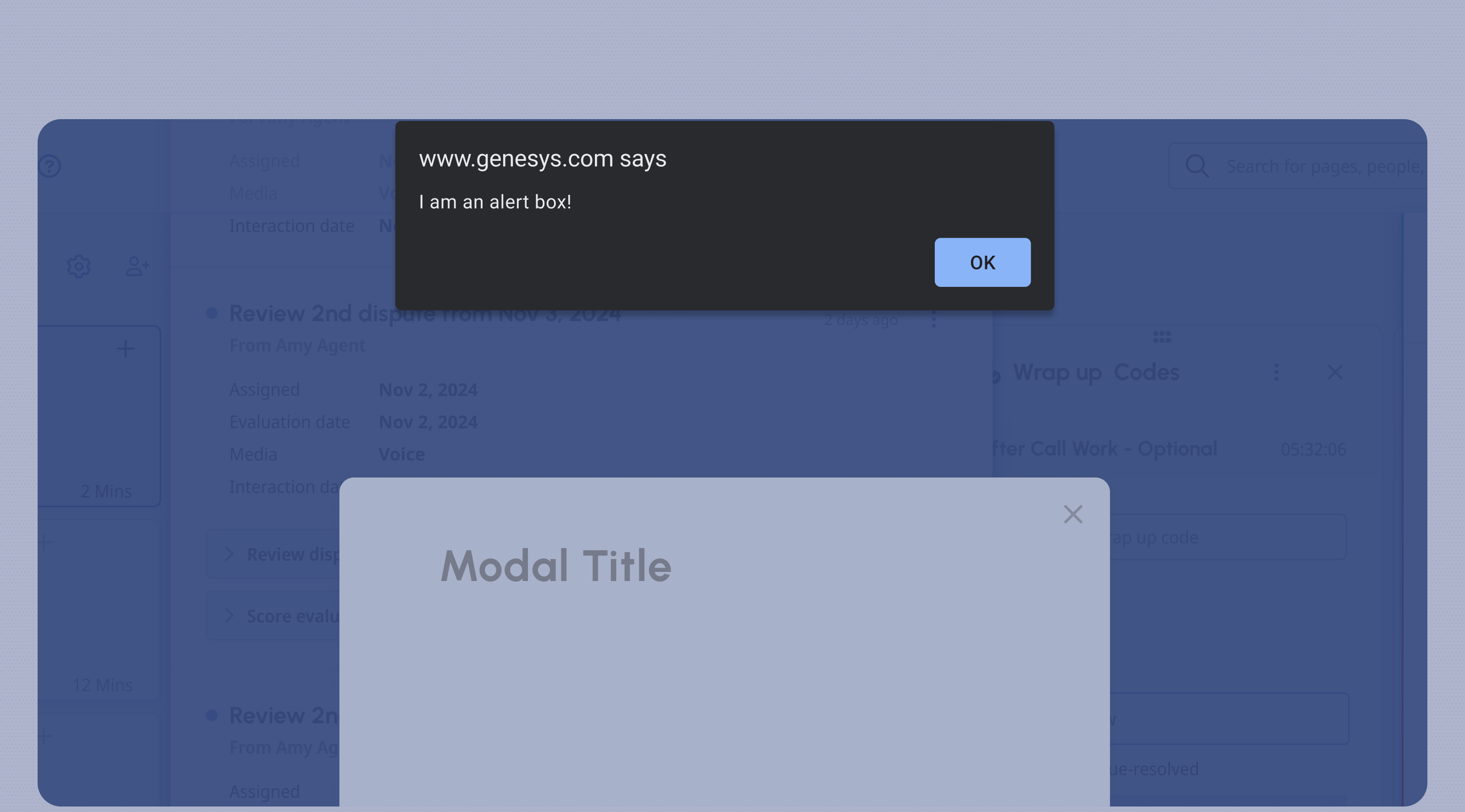 OS/Browser alerts appear on top of the whole interface.