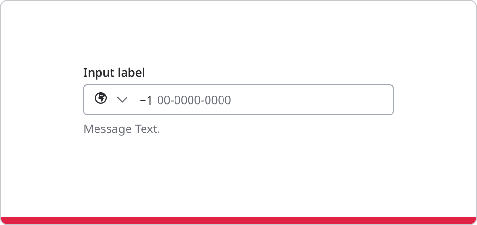 Phone number input field with country selector, placeholder number, and helper message text.