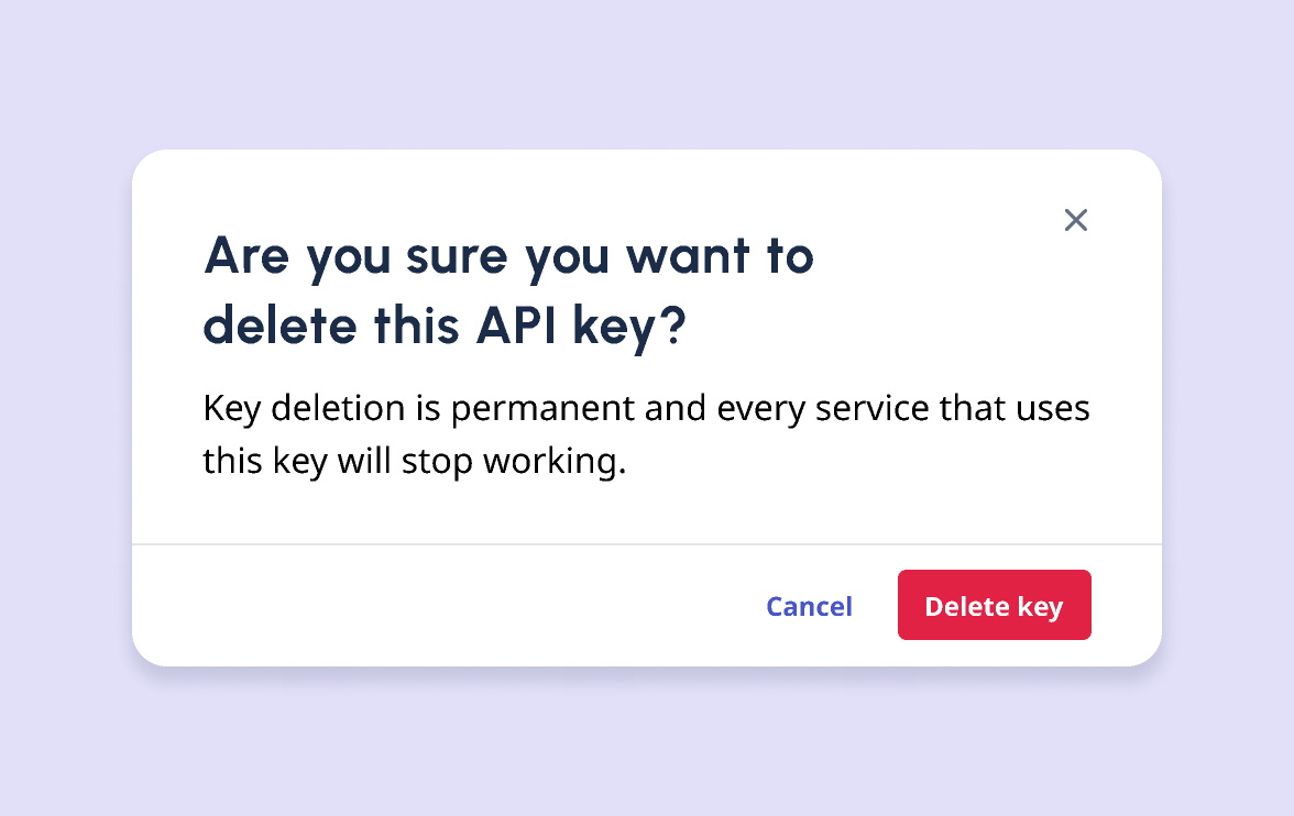 A confirmation modal with a dangerous action.
