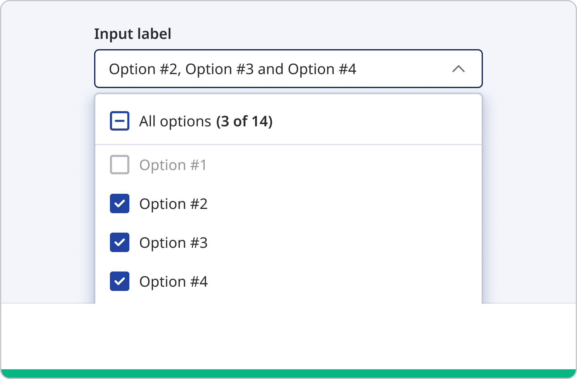 Multi-select dropdown with selected options and disabled unselected options.