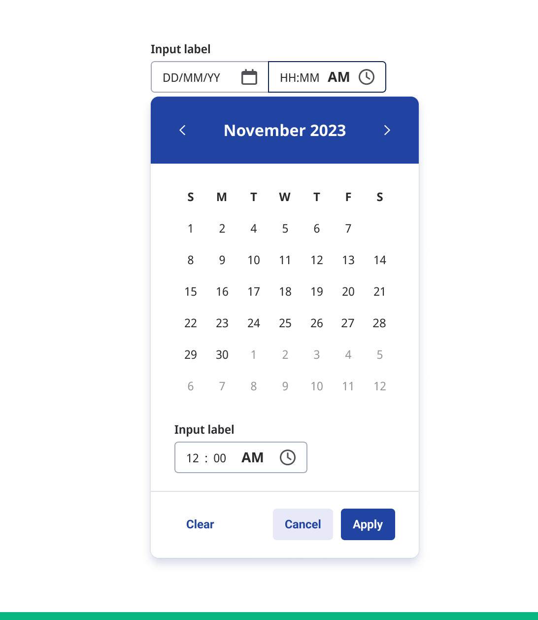 Dropdown date and time picker together in one.