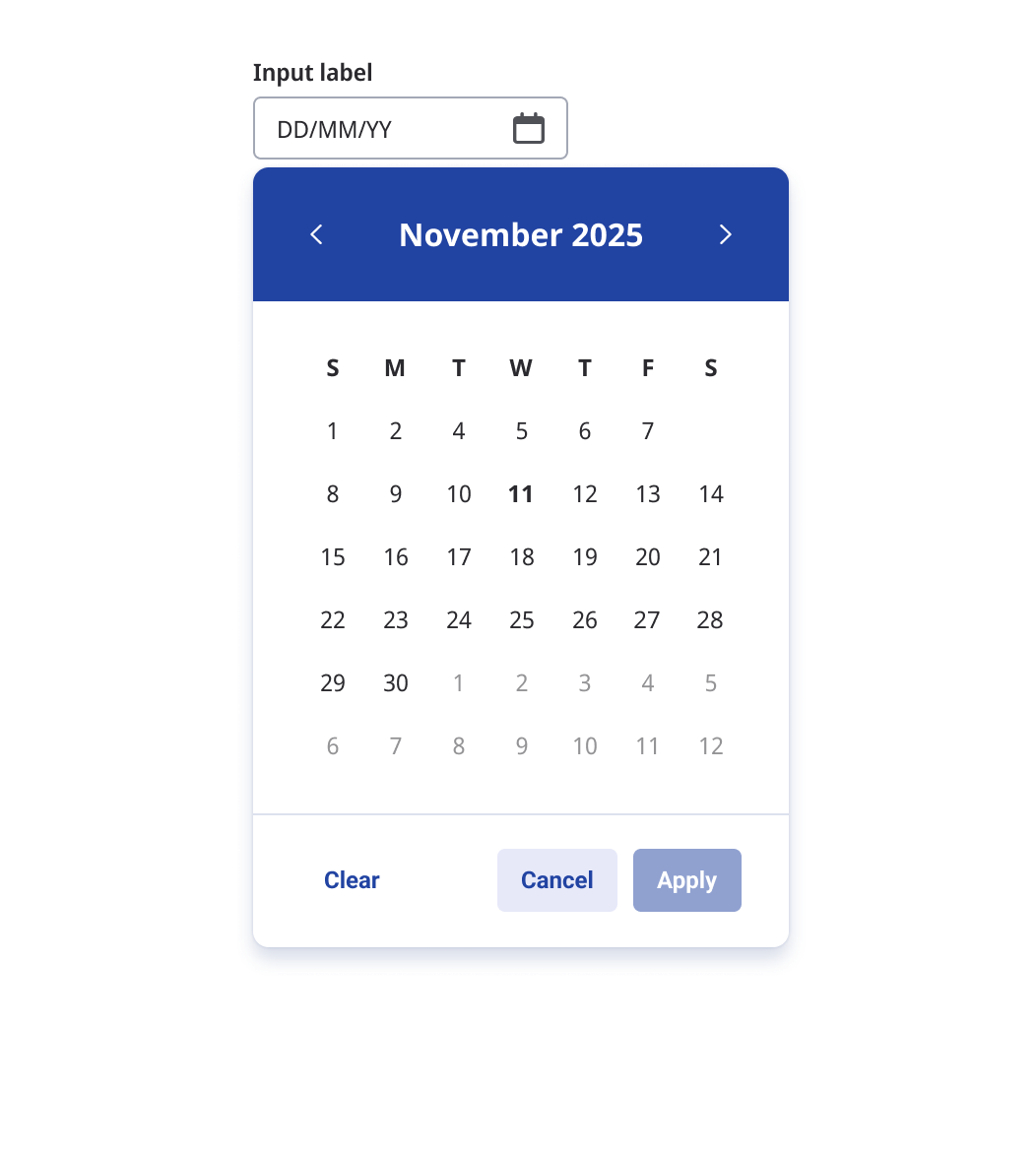 Calendar open with actual day highlighted - Apply disabled