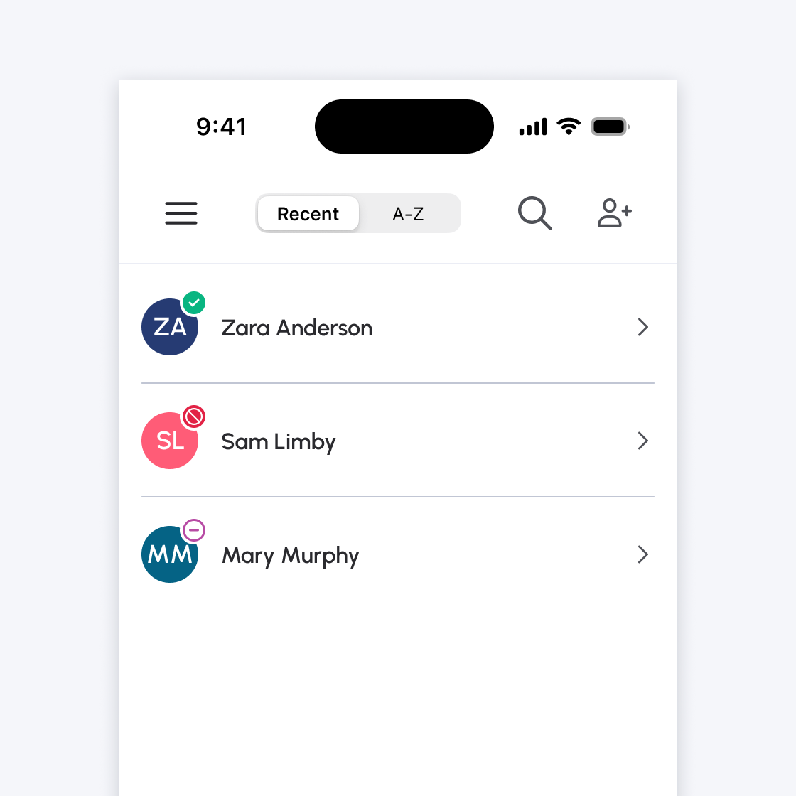Top navbar with segmented control and search bar within the top navbar.