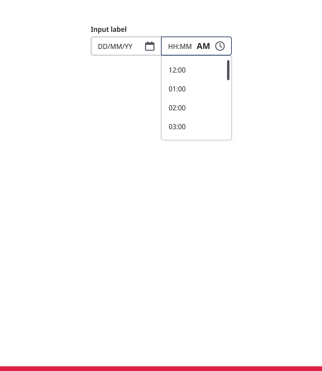 Time selection dropdown expanded with hourly options under date-time input.