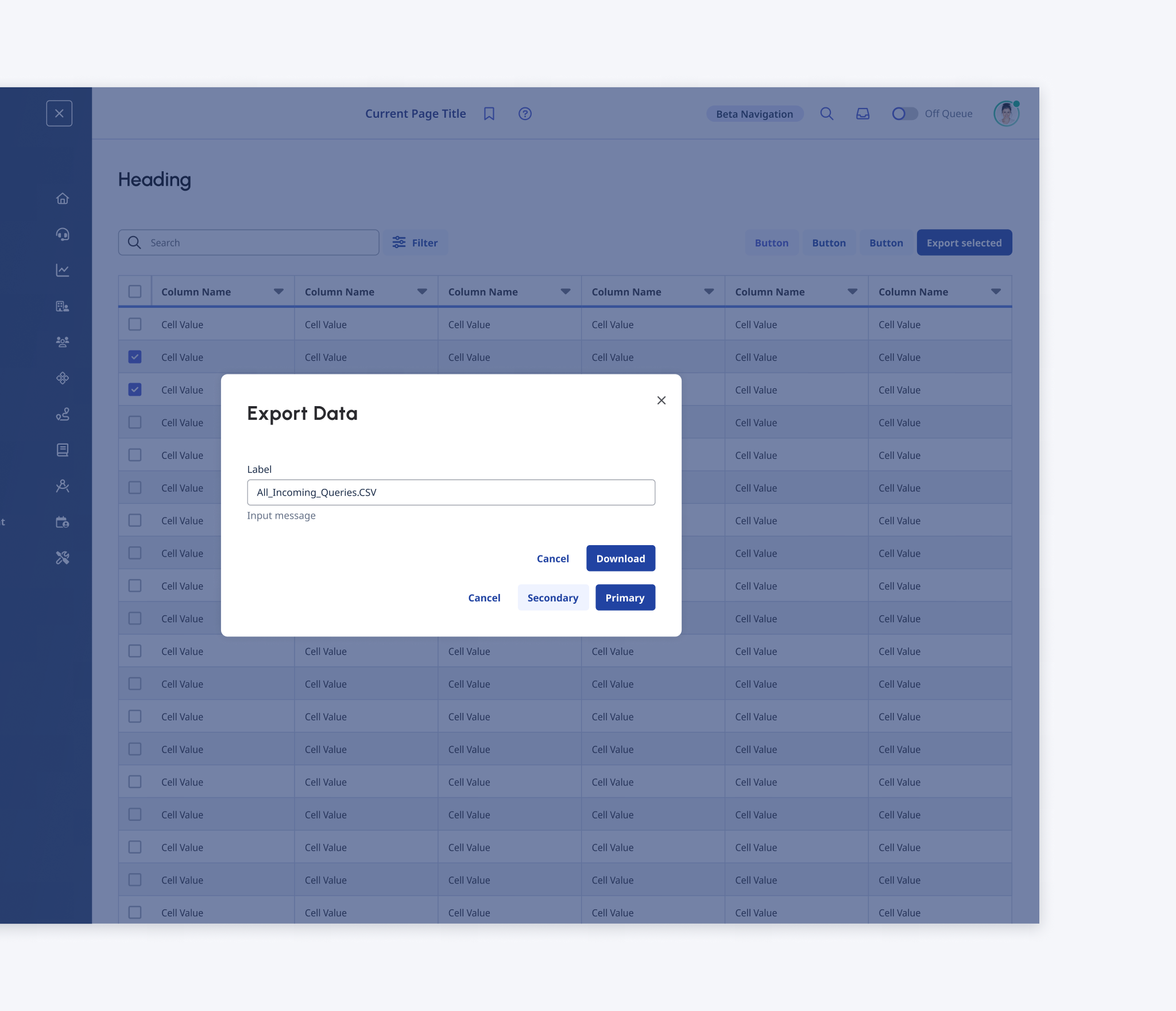 displaying export modal