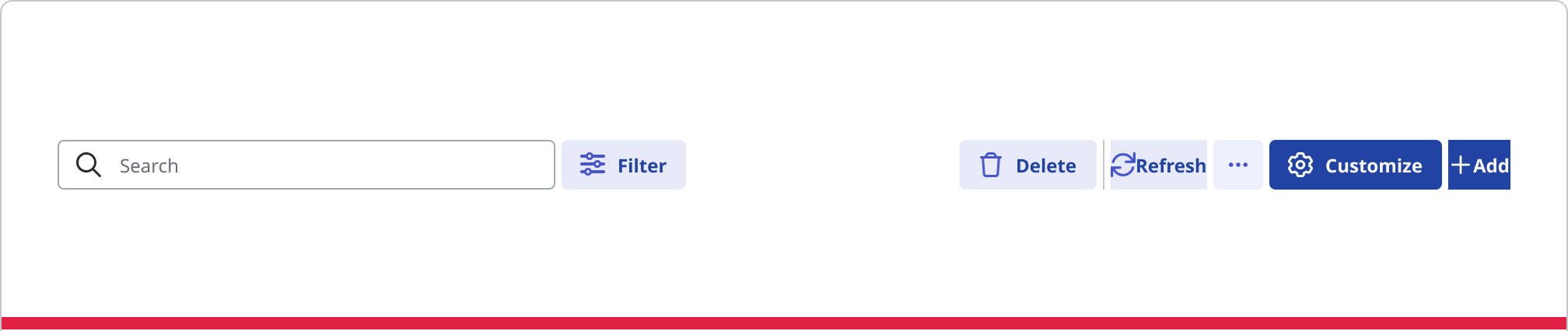 Table toolbar with one two primary actions.