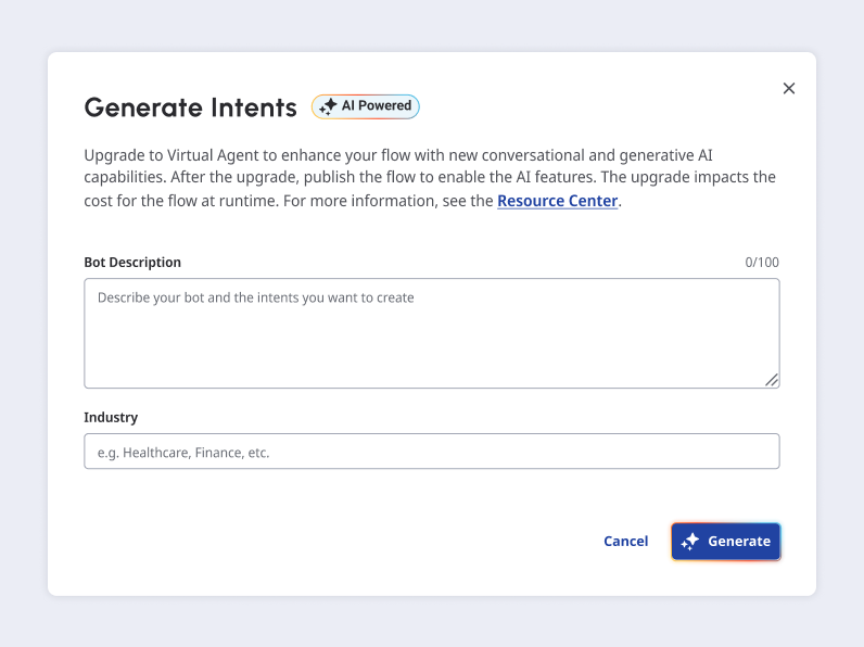 Modal with AI badge at the top.