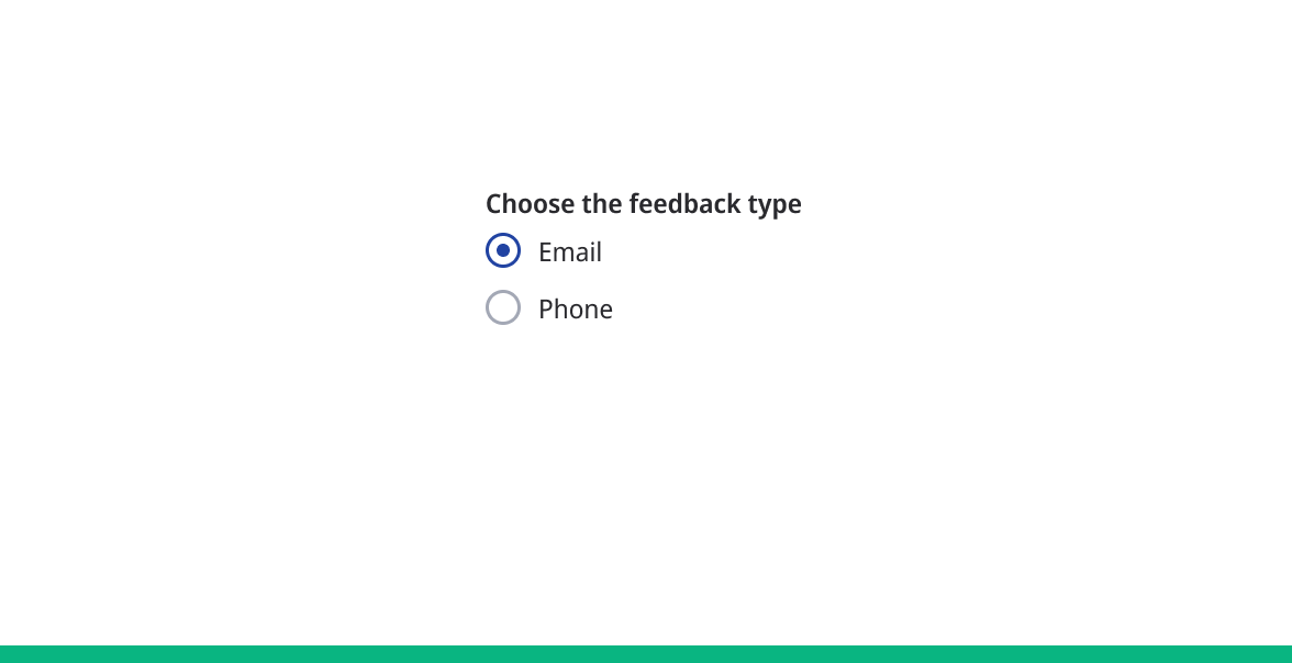 Radio button group for selecting feedback type with email option selected.