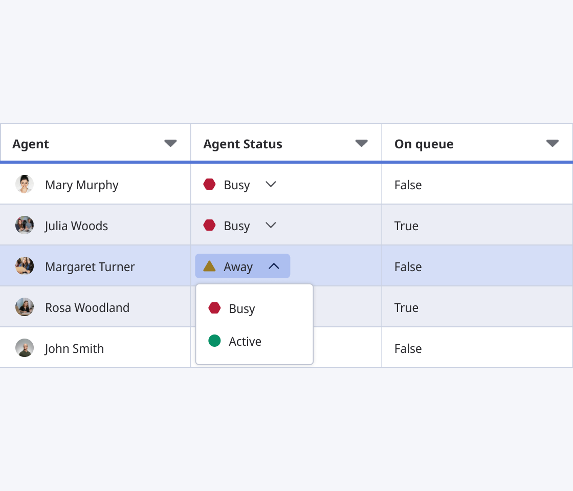 Inline dropdown for status indicators used within table cells.