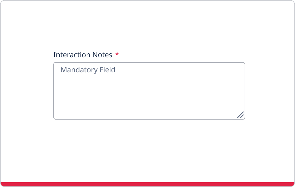 Text area with ghost text stating 'Mandatory field'.