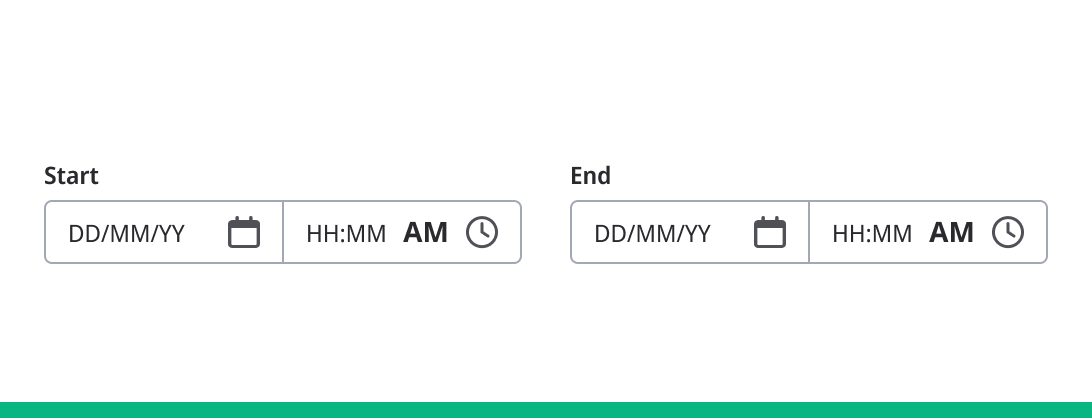 Separate labelled start and end date-time range inputs with combined date and time fields.