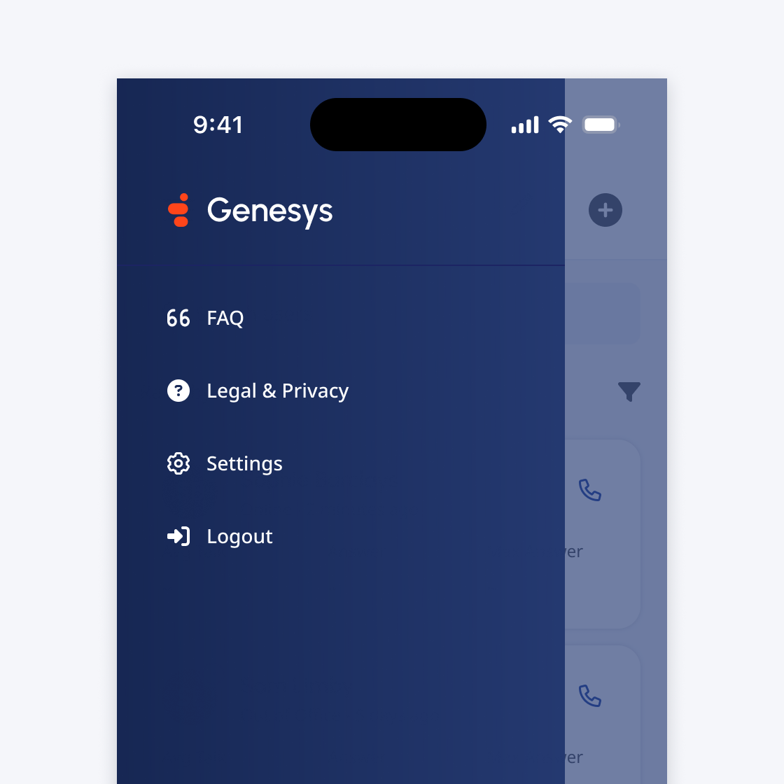 Mobile side menu with Bold-g logo and company name as the title.