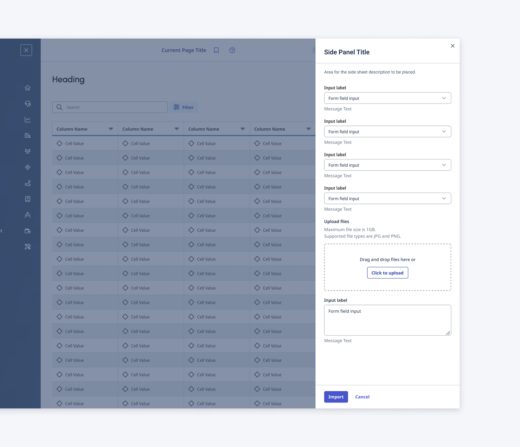 displaying import side panel