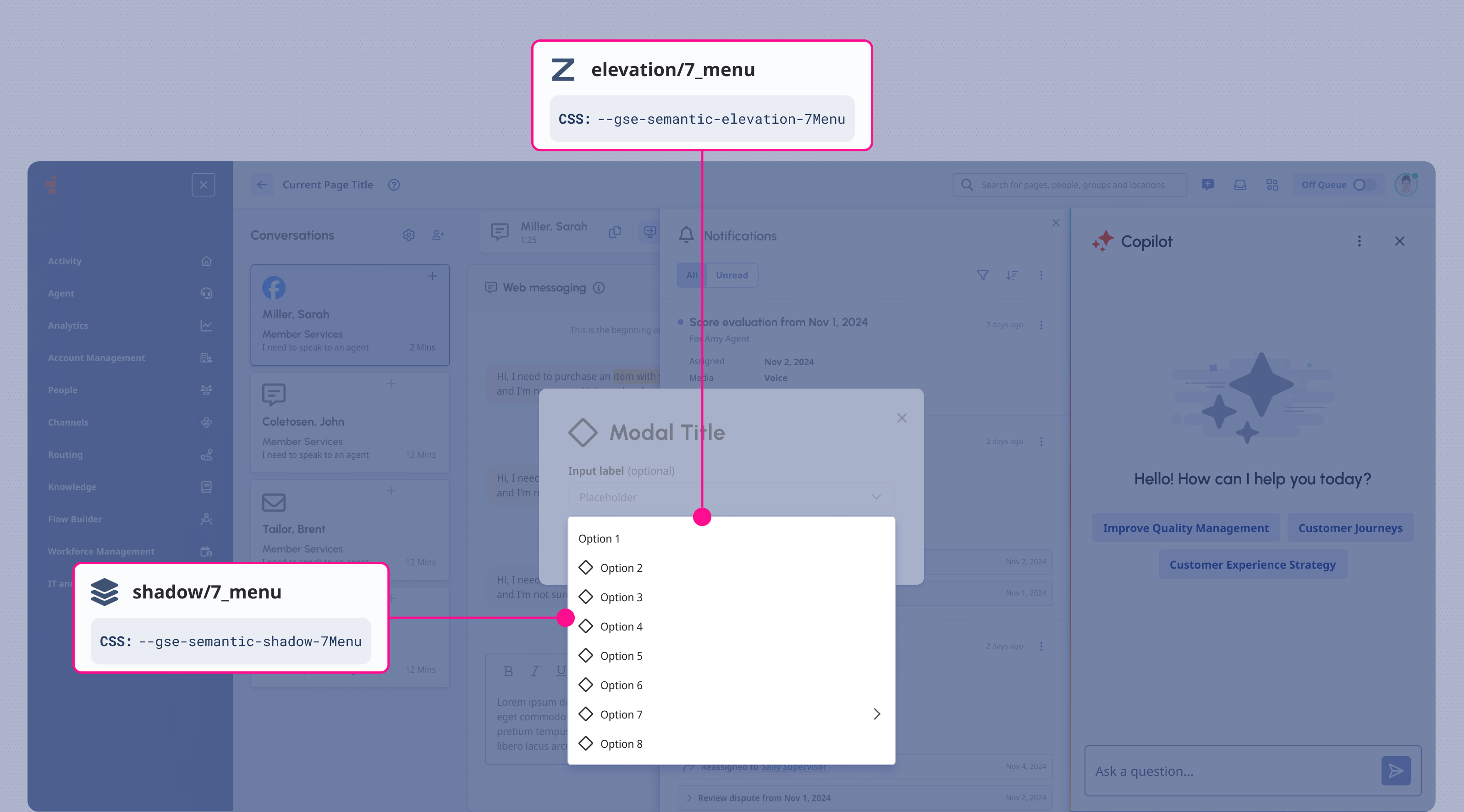 A Floating Menu using its Shadow style and Z-Index value.