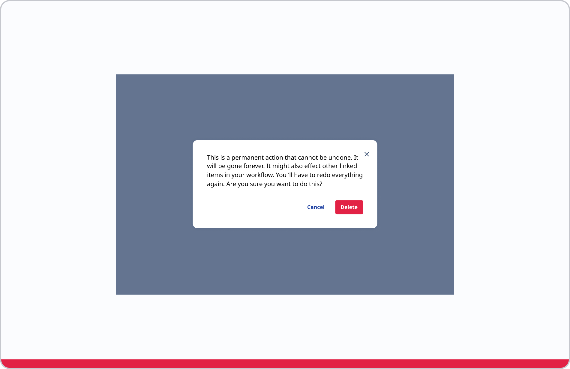 A modal with long text about action results.