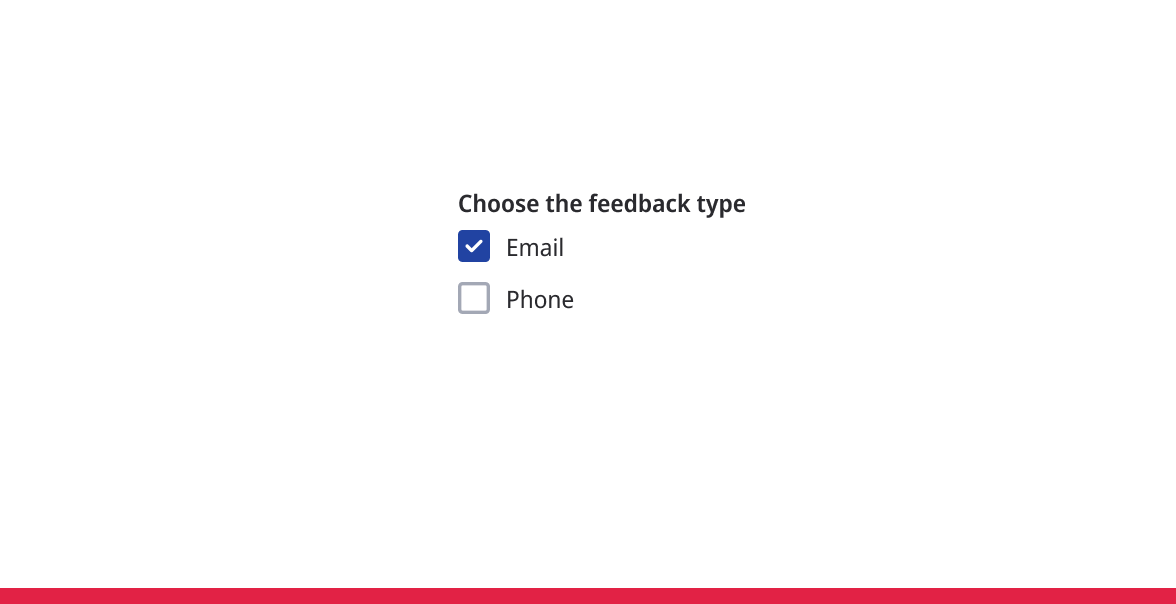 Checkbox group for selecting feedback type with email checked.