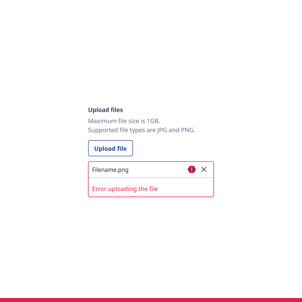 File upload with only an error message.
