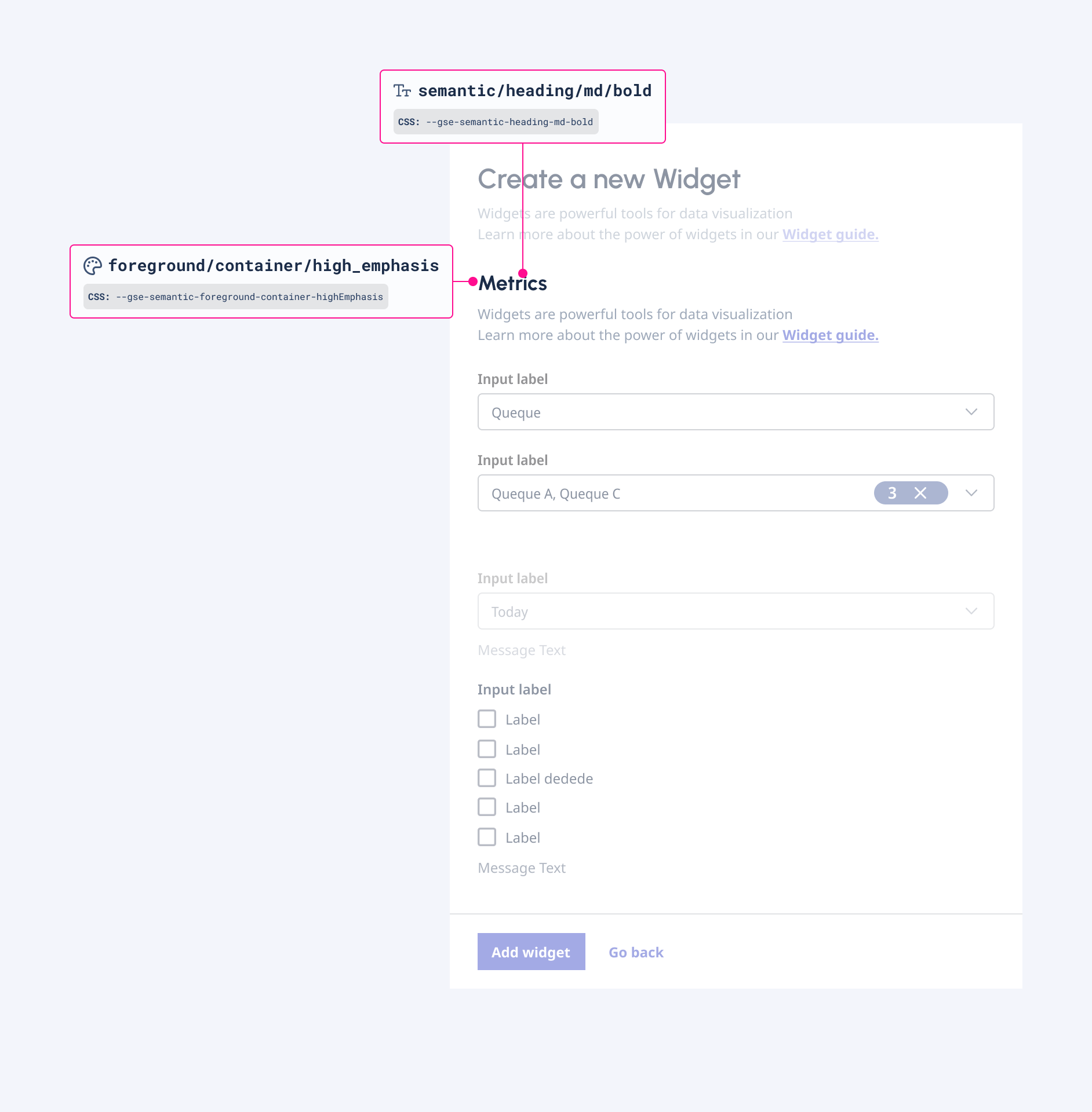 The color and text styles of the fieldset header.
