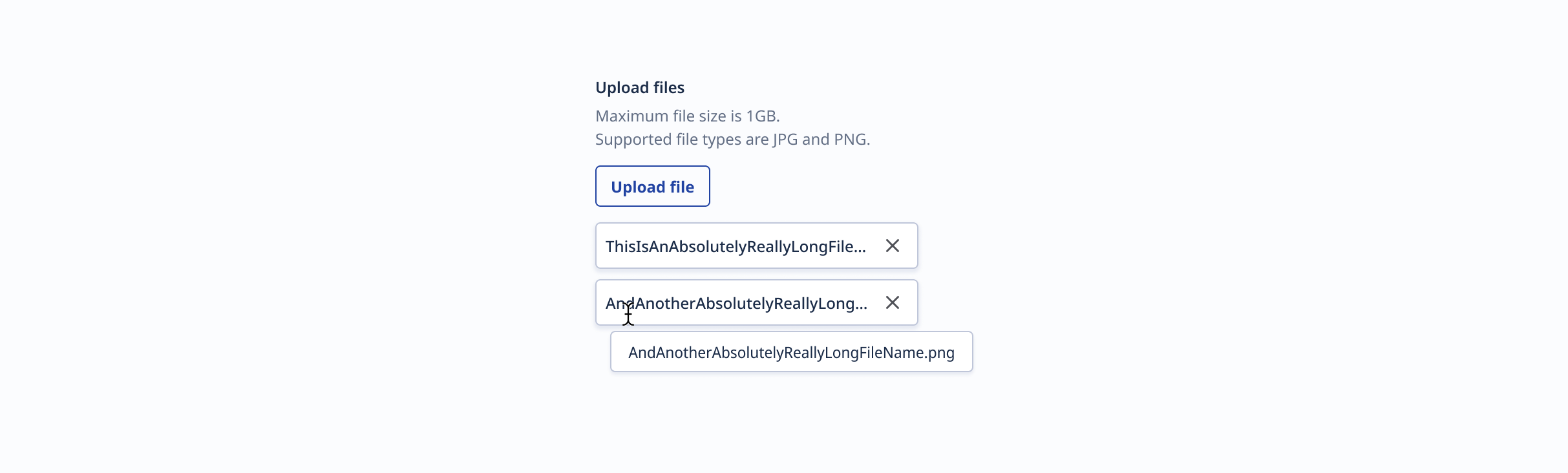 File upload names that are truncated can be viewed fully with a tooltip.