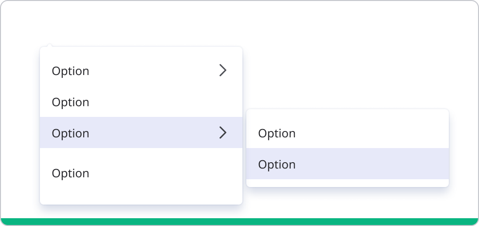 Cascading menu with submenu opened from selected option.