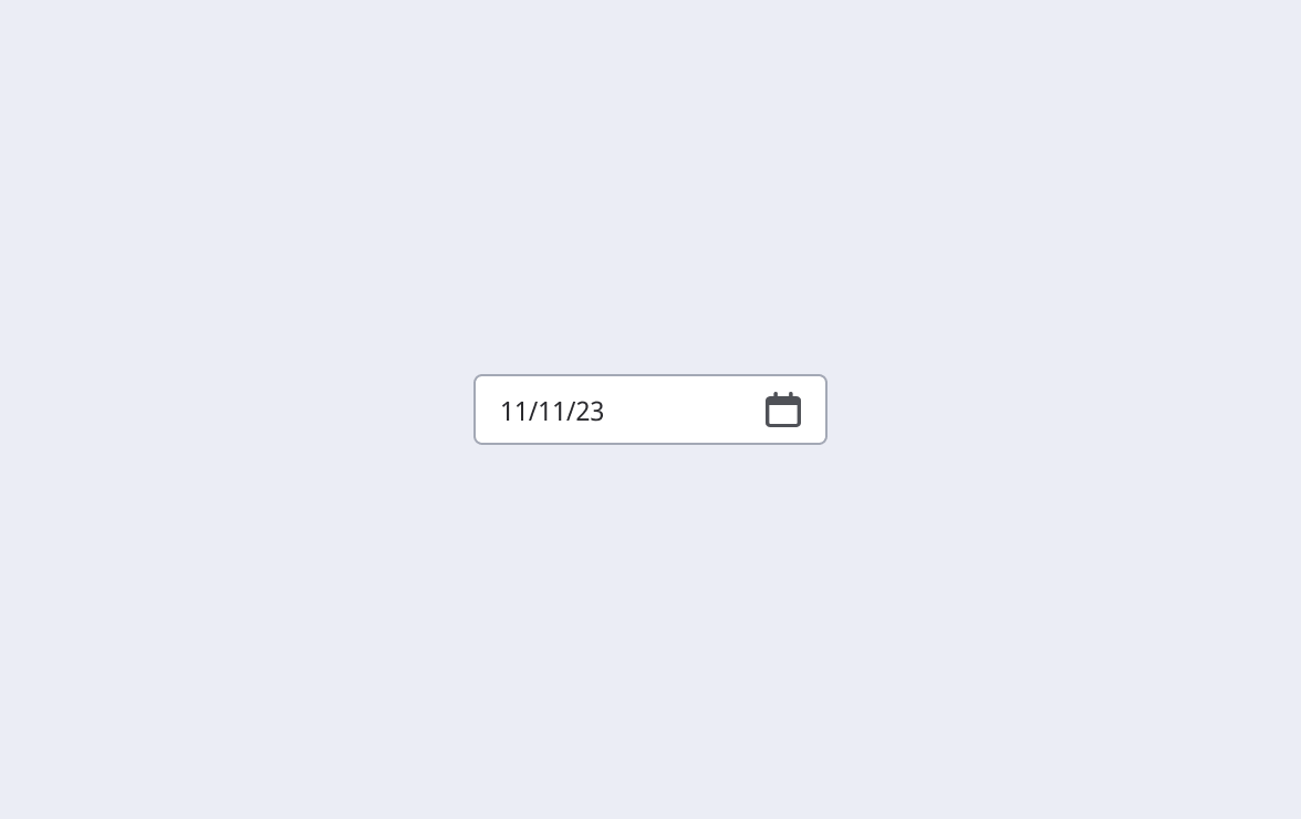 Date picker input field with a calendar icon button.