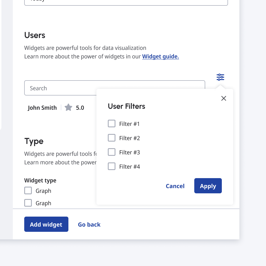 The full popover visibale on a screen.