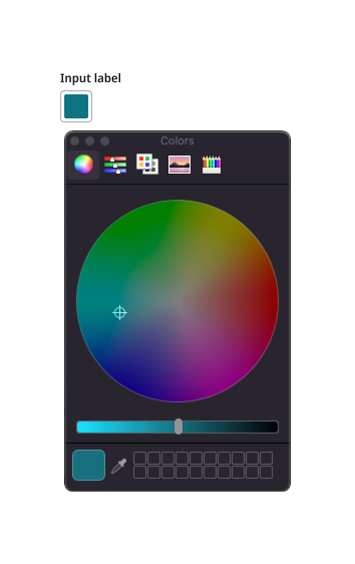 Color picker with browser’s (Safari) color picker interface open.