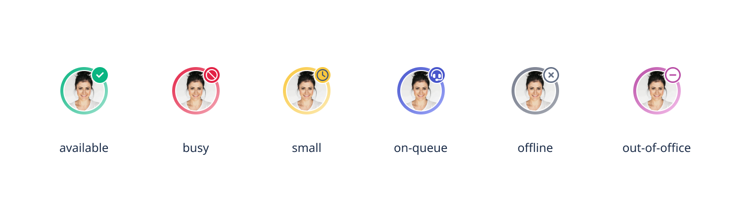 Avatar presences conveyed by the combination of the ring and badge.