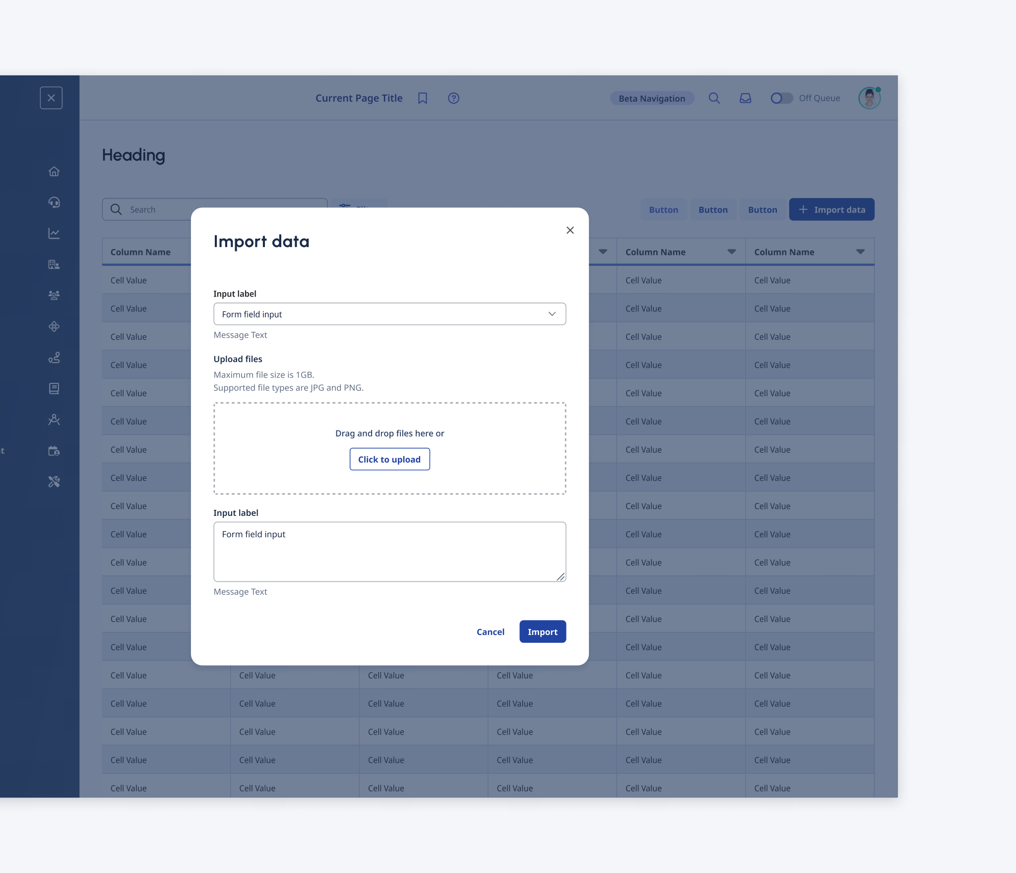 displaying import modal