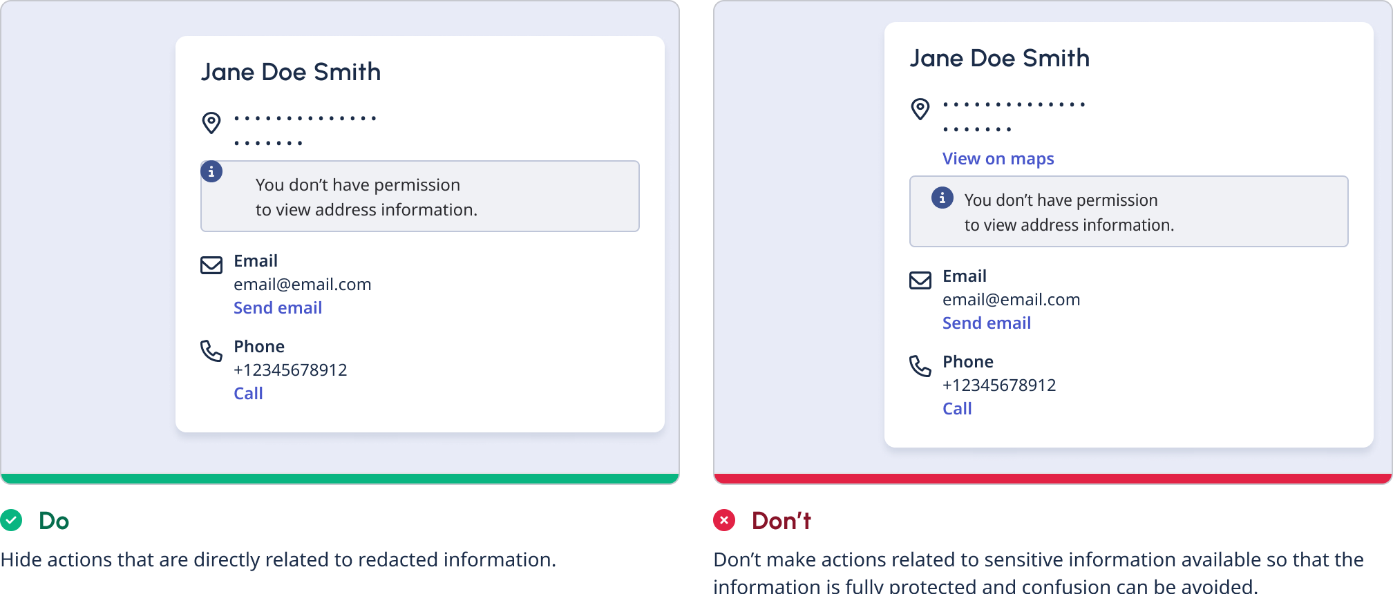 Dos and Donts: Actions and Redacted Information