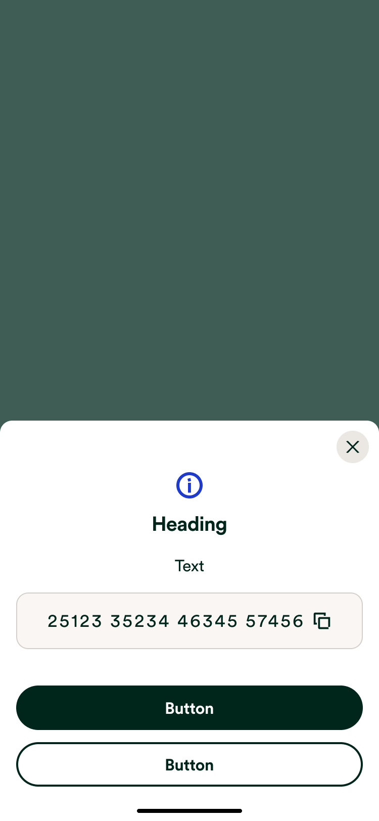 Text and action large reference number bottom sheet