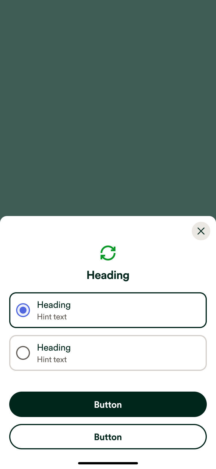 Radio card bottom sheet