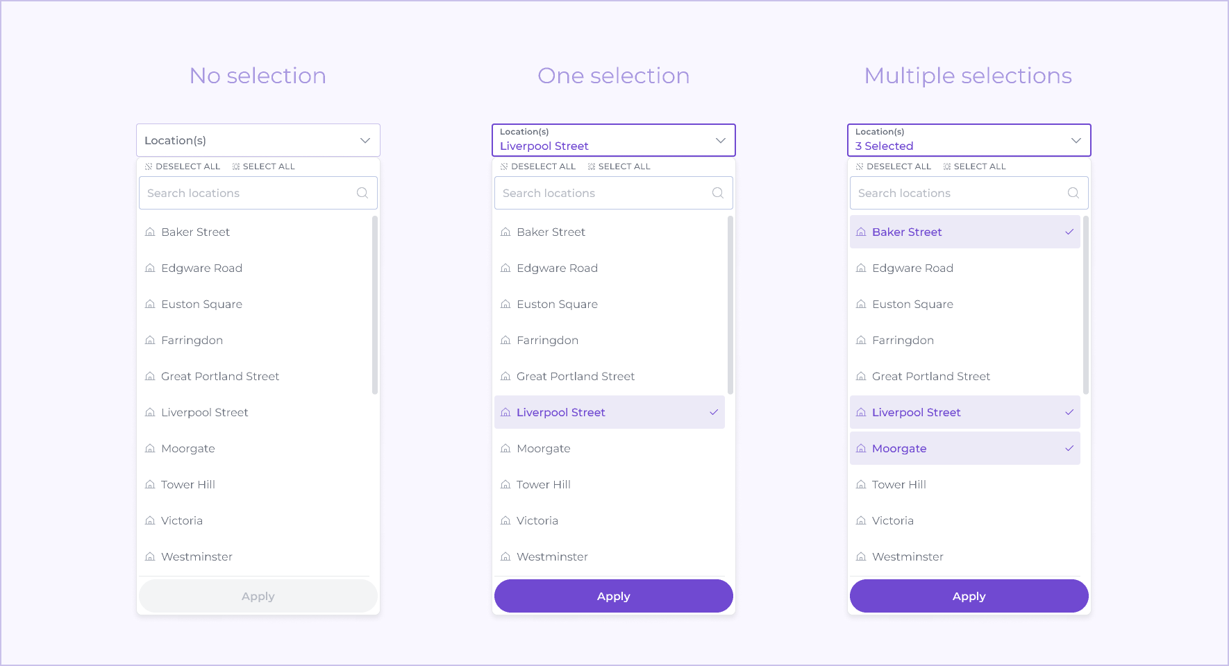 Not Selected Color State Icon Examples States | Dropdown | Made with Supernova