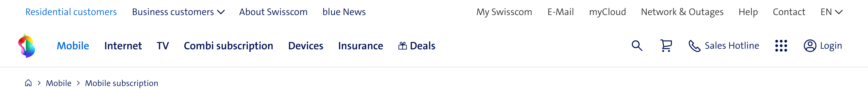 Header with Swisscom rainbow logo