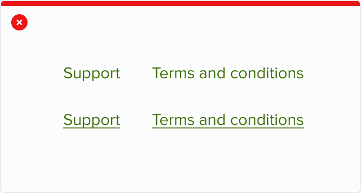 Use standalone link or inline link when you have more than one link next to each other.
