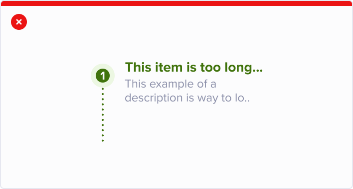 Put a too long name for the item and the description, as it will not fit in the page.
                                                                                                                                    