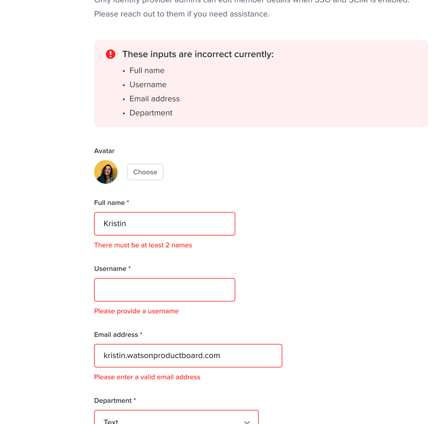 Examples of validation are inline on individual form elements or grouped together using our Alert component.