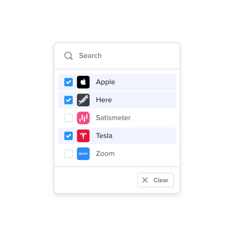 In dropdown menus, we can display multiple checkboxes in the selected states of list items.